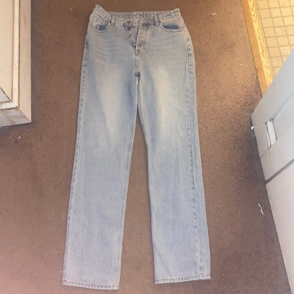 Straight leg light wash long jeans